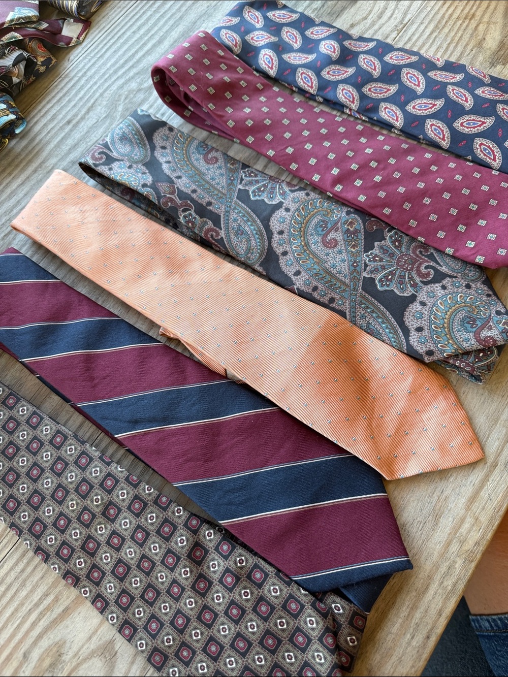 Dior Men's Neckties in Burgundy, Navy, Peach, Brown and Gray Patterns